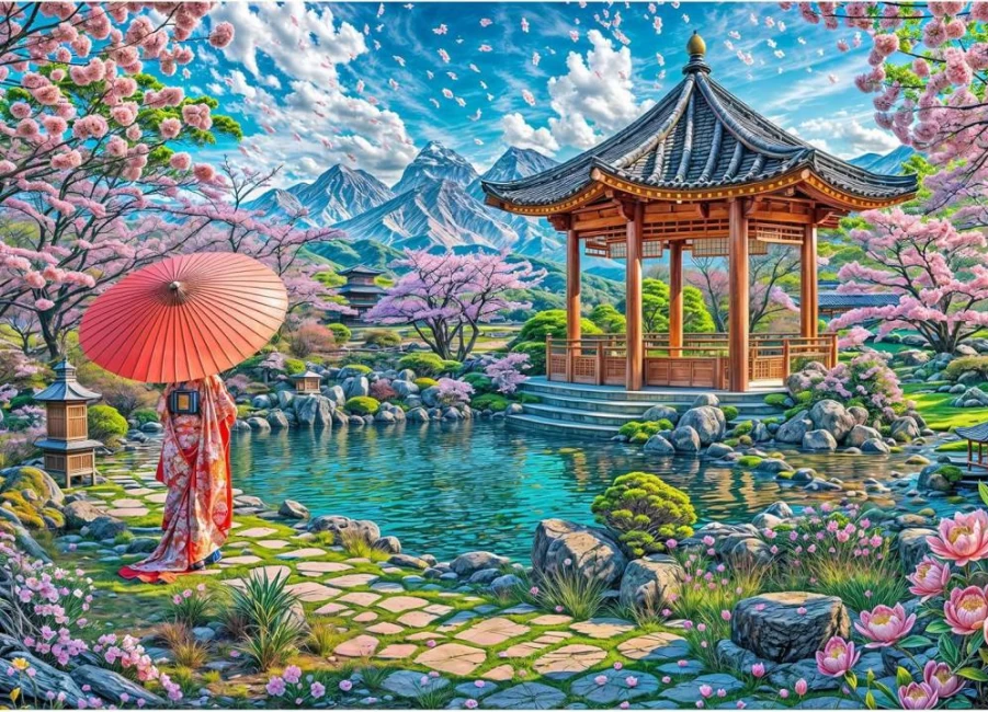 TangComplete 1000-Piece Sakura Temple Jigsaw Puzzle for Adults - Challenging Impossible Puzzle Game for Family Fun & Home Decor
