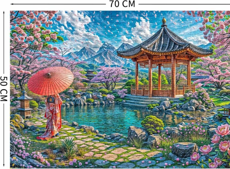 TangComplete 1000-Piece Sakura Temple Jigsaw Puzzle for Adults - Challenging Impossible Puzzle Game for Family Fun & Home Decor