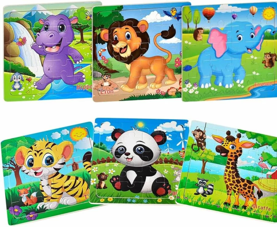 CHAFIN Wooden Puzzles for Toddlers Ages 3-5, Montessori Preschool Learning Toys for Boys & Girls, 6 Pack Educational Games (20 Pieces Each)
