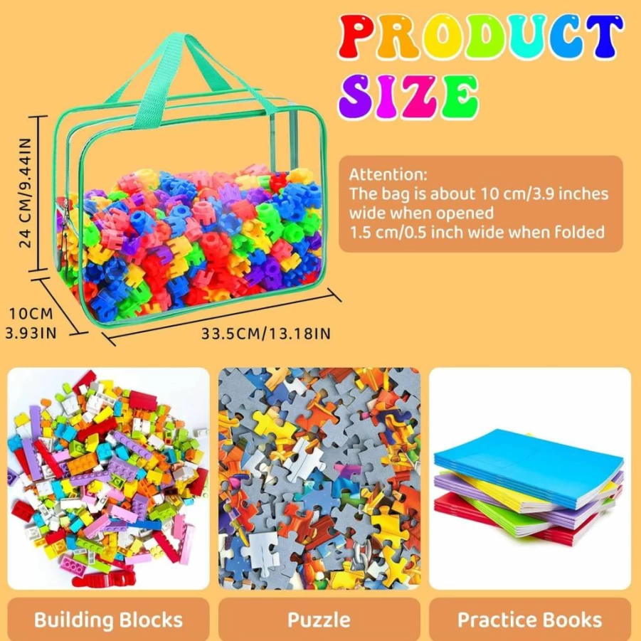8 Pack Large Clear PVC Toy Storage Bags with Zipper - Reusable Organizer for Building Blocks, Board Games, Puzzles & Accessories by YOPCDJ