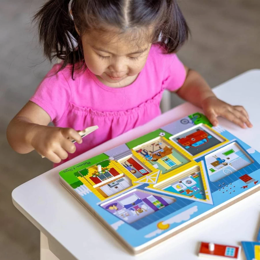 Melissa & Doug Wooden Sound Puzzle for Toddlers - Light-Activated Around The House Puzzle with 8 Chunky Pieces, Peg Knob Toys for Kids Ages 2+