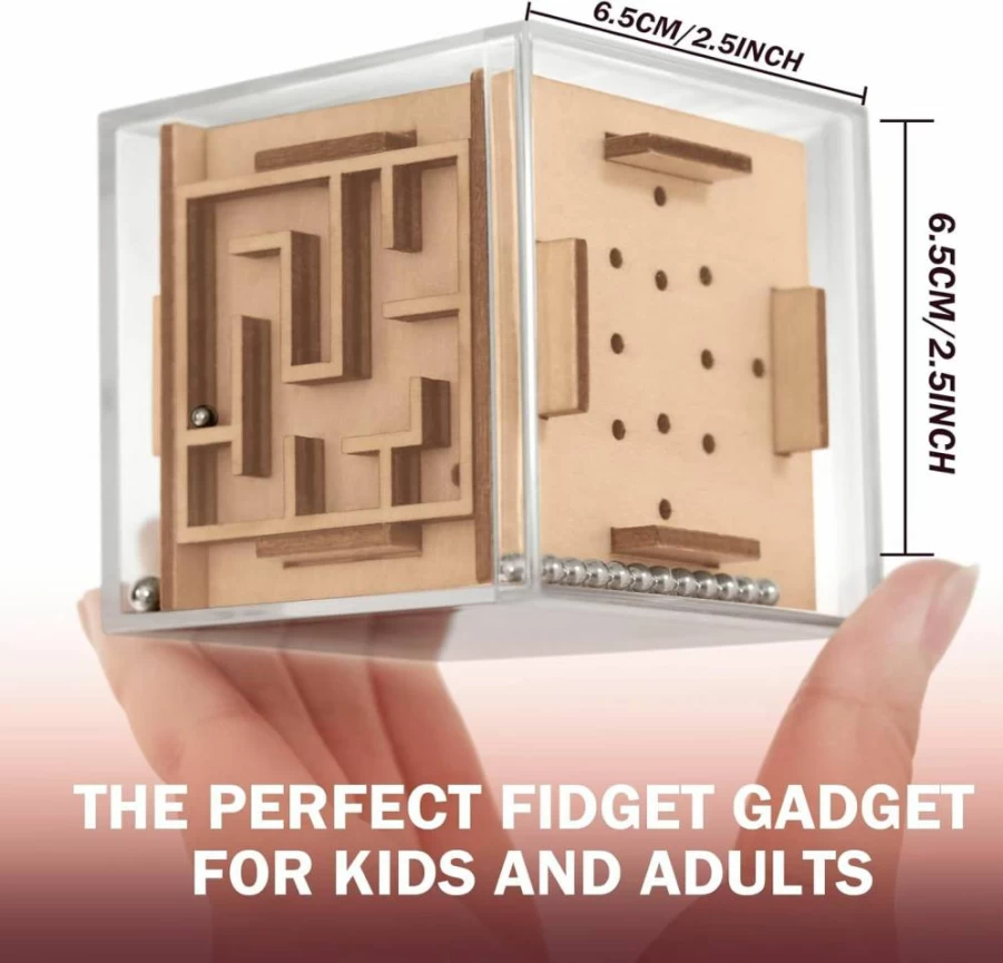 CHEROSIN Wooden Fidget Puzzle Cube - 3D Brain Teaser for Anxiety Relief, ADHD & Autism, Stress Reduction for Kids, Teens, and Adults, Portable Travel Maze Game for Focus and Relaxation