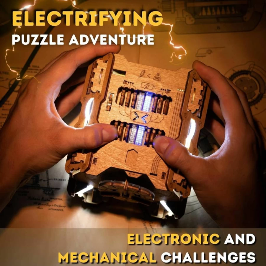 PUZZLE POTATO Tesla Box - 3D Wooden Electronic Puzzle Box for Adults - Escape Room Brain Teaser Game - Cash Gift Money Box - Unique Birthday Gift Box for Men & Women