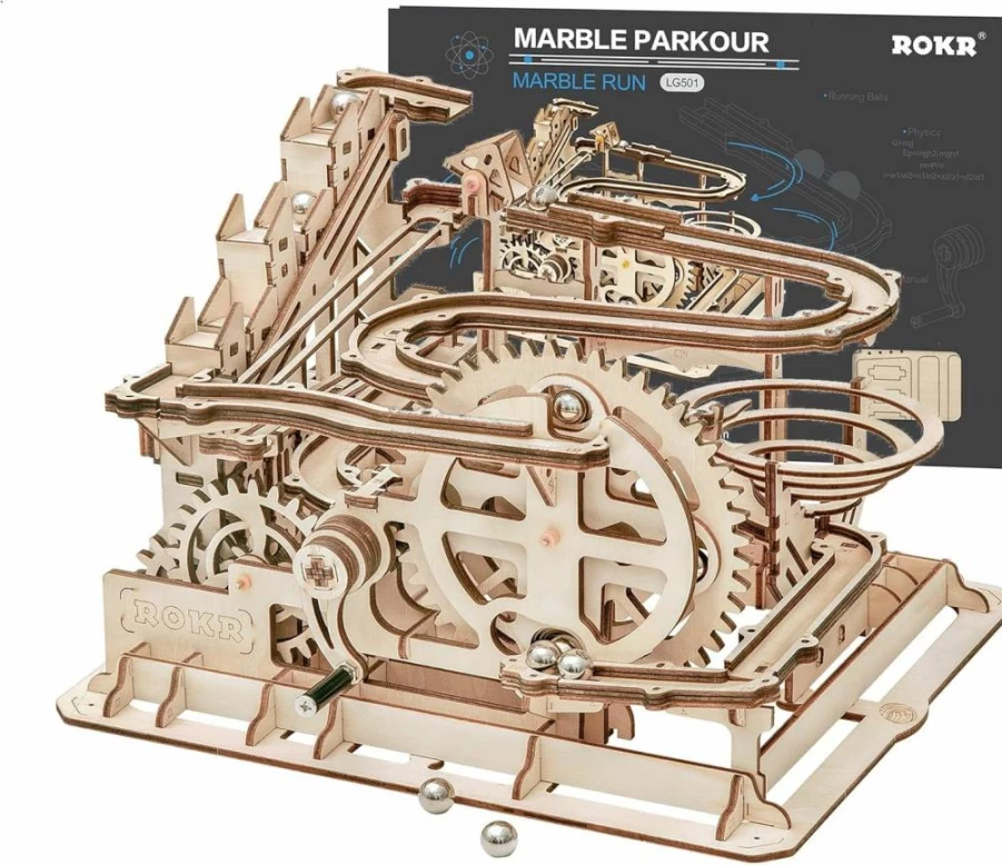 ROKR 3D Wooden Marble Run Puzzle for Adults & Kids Ages 12+, STEM Building Model Kits for Teens, Creative Home Decor Hobby Project for Men & Women