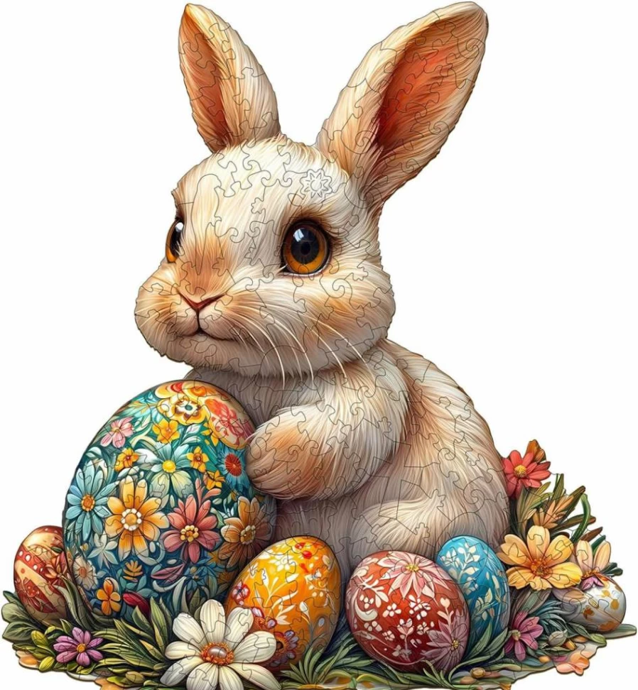 DOCRAGI 220Pcs Wooden Jigsaw Puzzle for Adults - Unique Easter Bunny Animal Shaped Puzzle - Creative Gift for Teens & Adults - Challenging Wooden Brain Teaser Toy