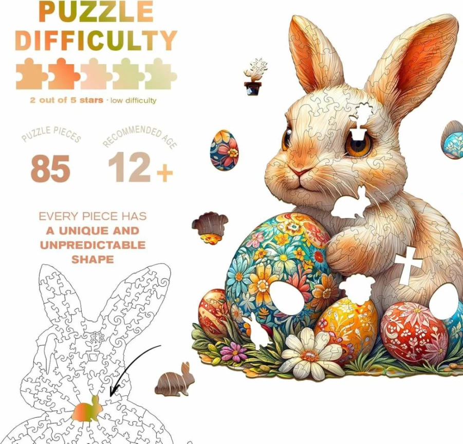 DOCRAGI 220Pcs Wooden Jigsaw Puzzle for Adults - Unique Easter Bunny Animal Shaped Puzzle - Creative Gift for Teens & Adults - Challenging Wooden Brain Teaser Toy