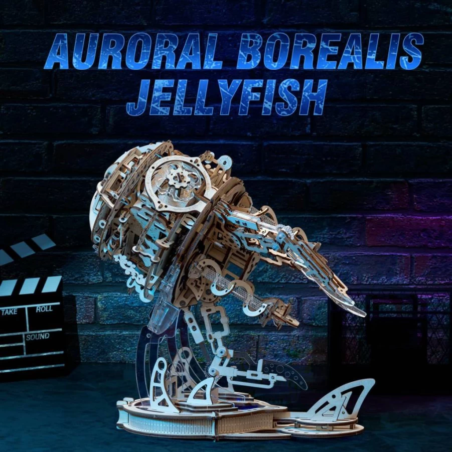 RUIFAM 3D Wooden Jellyfish Puzzle for Adults - DIY Aurora Jellyfish Model Building Kit, Creative Wood Craft Gift for Men & Women, Cool Hobby Toy