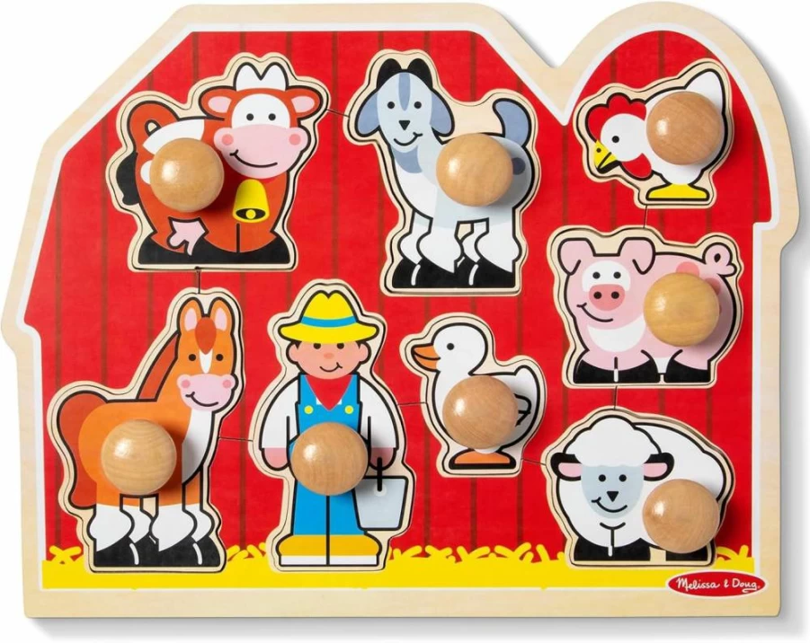 Melissa & Doug Farm Animals Wooden Puzzle for Toddlers - Chunky Peg Board with Jumbo Knobs, Preschool Learning Toy for Kids Ages 1+