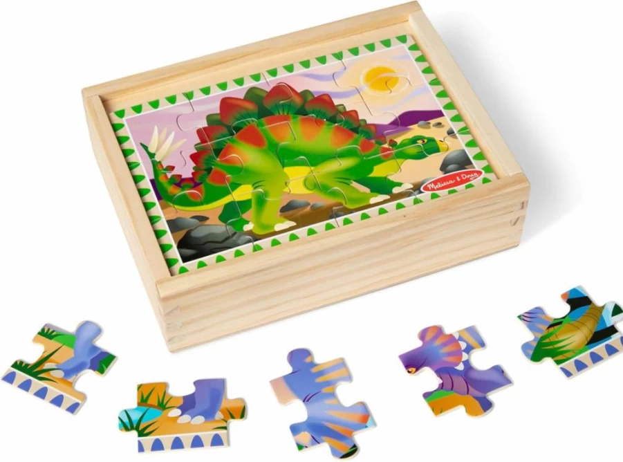 Melissa & Doug Wooden Dinosaur Jigsaw Puzzle Set - 4-in-1 Storage Box, 48 Pieces, FSC Certified, Kids Educational Toys