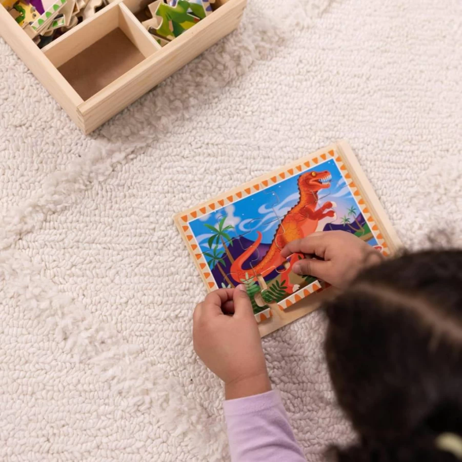 Melissa & Doug Wooden Dinosaur Jigsaw Puzzle Set - 4-in-1 Storage Box, 48 Pieces, FSC Certified, Kids Educational Toys