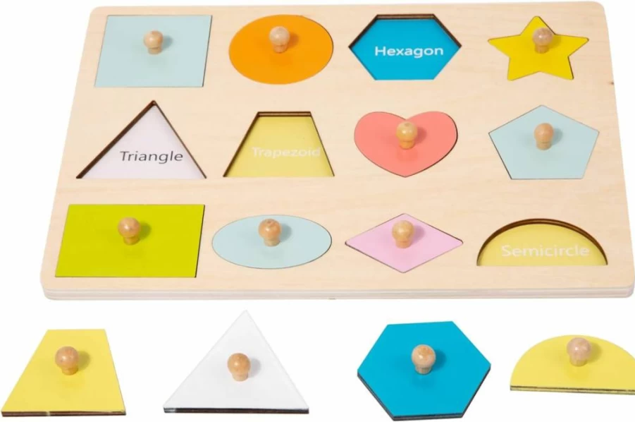 Adena Montessori Wooden Shape Puzzle for Toddlers 1-3 Years - Jumbo Knob Peg Board with 3 Pieces, Color & Shape Sorting Montessori Learning Toy for Preschool Kids