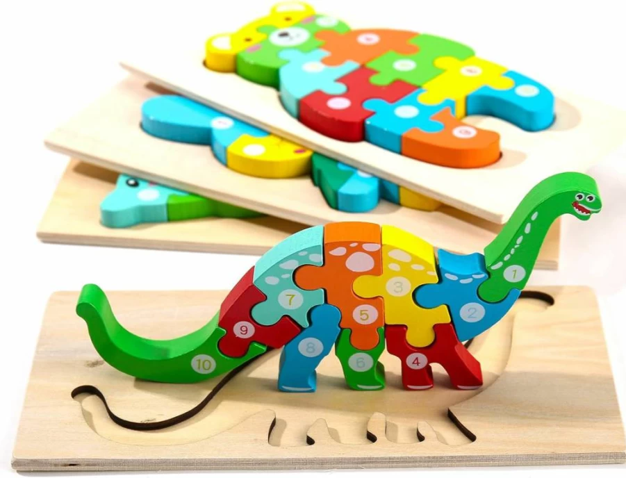 Montessori Mama 4-Pack Wooden Animal Puzzles for Toddlers Ages 2-4, Montessori Learning Toys for 3 Year Olds, Educational Toddler Puzzle Set