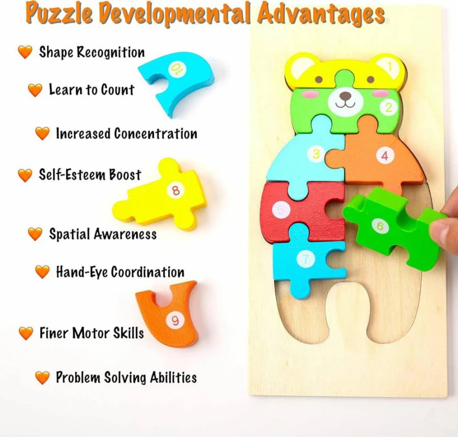 Montessori Mama 4-Pack Wooden Animal Puzzles for Toddlers Ages 2-4, Montessori Learning Toys for 3 Year Olds, Educational Toddler Puzzle Set