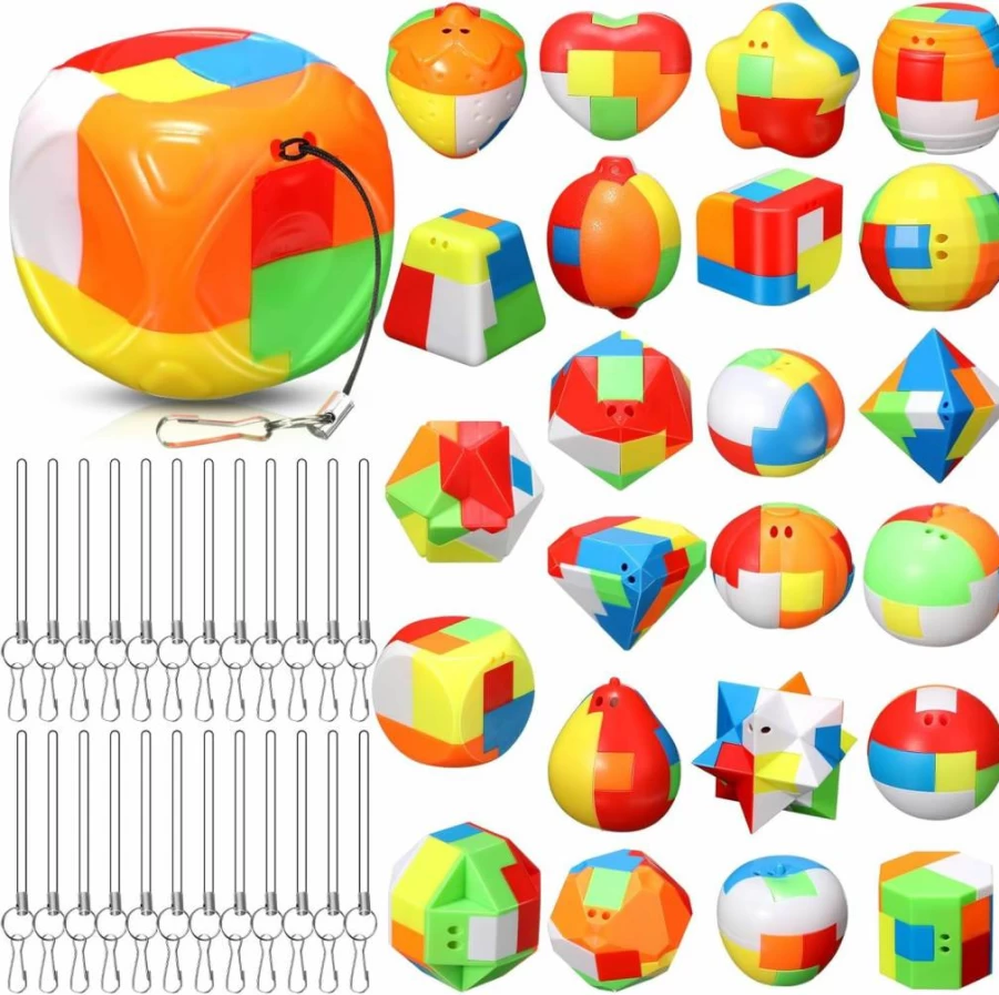 Syhood 24-Piece 3D Puzzle Set for Kids & Adults - Brain Teaser, Logic Games, Interlocking Cube, Ball, Barrel - Educational IQ & Mind Training Toys