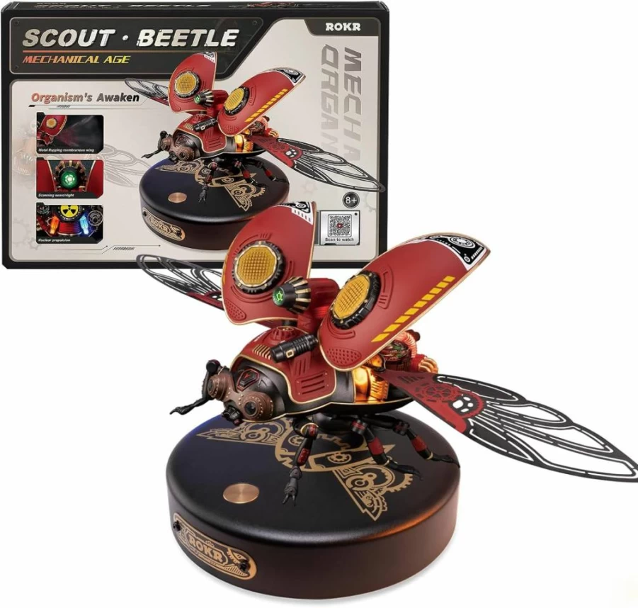 ROKR Scout Beetle 3D Metal Puzzle Kit - 147Pcs Electric Mechanical Building Model for Adults, Teens, DIY Hobby Gift