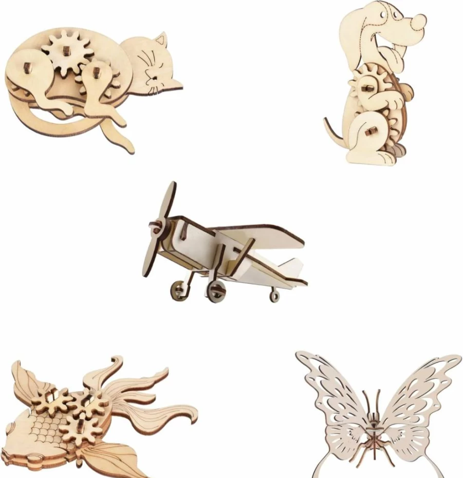 Smol Frens 5-Pack 3D Wooden Animal Puzzles - STEM Educational Toys for Kids & Adults, DIY Craft Kits, Woodland-Themed Art Projects, Party Favors & Gift Ideas