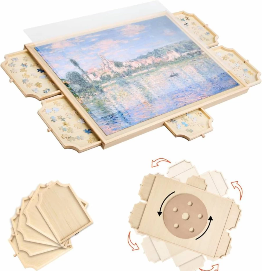 VEVOR 2000-Piece Jigsaw Puzzle Board with Rotating Stand, 5 Storage Drawers & Cover, 40x29 Inch Portable Wooden Table, Puzzle Accessories Organizer for Adults, Gift for Puzzle Lovers & Mom