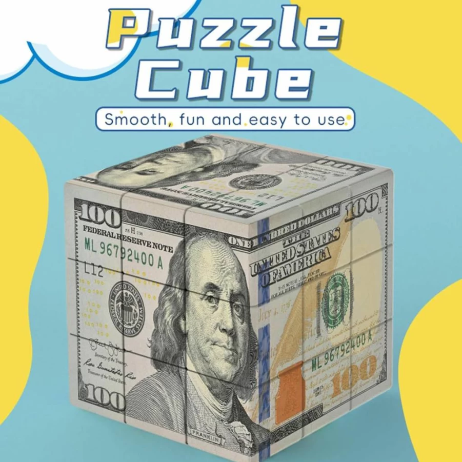 XINGLETOYS 3X3 Dollar Bill Speed Cube – Magic Puzzle Cube for Adults & Kids – Unique US Currency Design – Smooth Turning STEM Toy