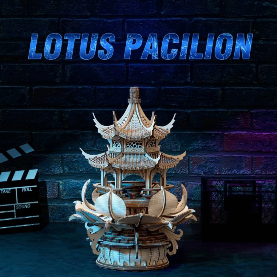 RUIFAM 3D Wooden Puzzle Lotus Pavilion Music Box - DIY Adult Craft Kit, Creative Building Toy for Men & Women, Unique Assembly Gift for Hobbyists