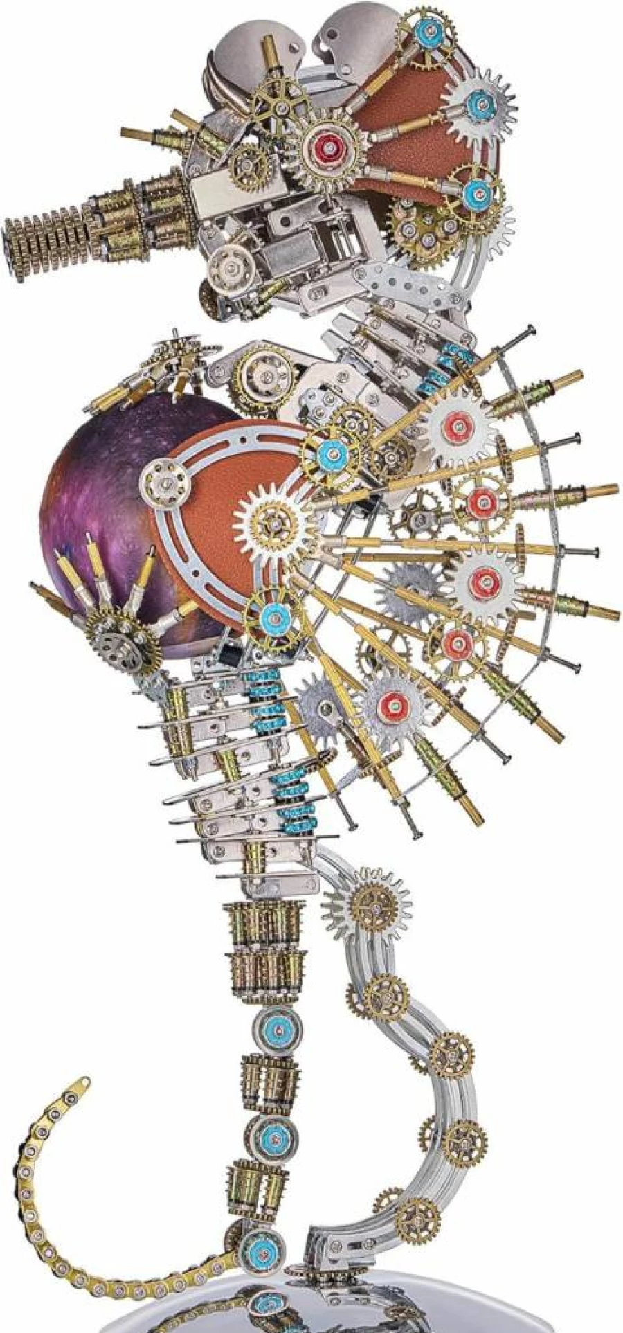 Oeukas 3D Metal Puzzle DIY Cyberpunk Mechanical Seahorse with LED Lights - Adult Metal Model Kit for Men, Unique Birthday Gift & Home Decoration