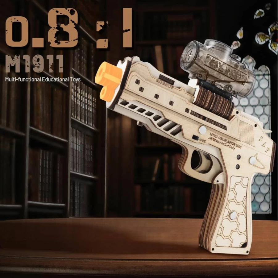 Maysida 3D Wooden Puzzle Gun Kit - DIY Rechargeable Electric M1911 Model Toy, Adult Wood Craft Building Set, Unique Christmas Birthday Gift for Men and Women