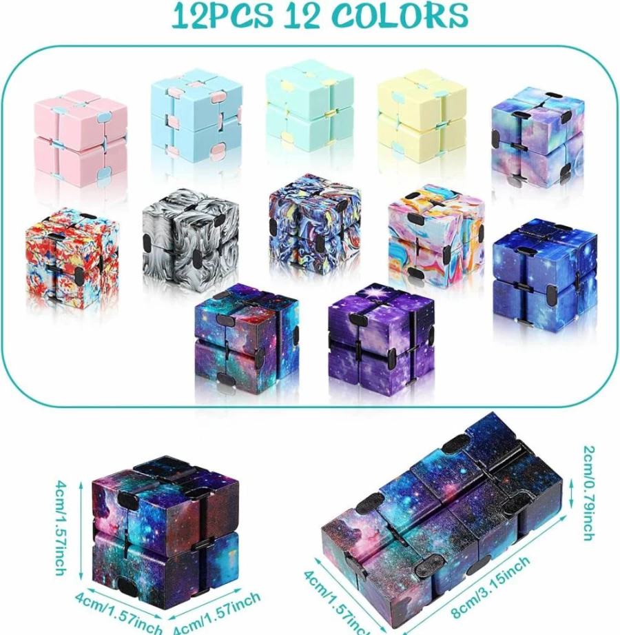 Gejoy 12-Piece Magic Cube Puzzle Set, Sensory Fidget Toys for Adults & Teens, Stress Relief Desk Toys, Birthday Party Favors, Flip Cube Brain Teaser Gift