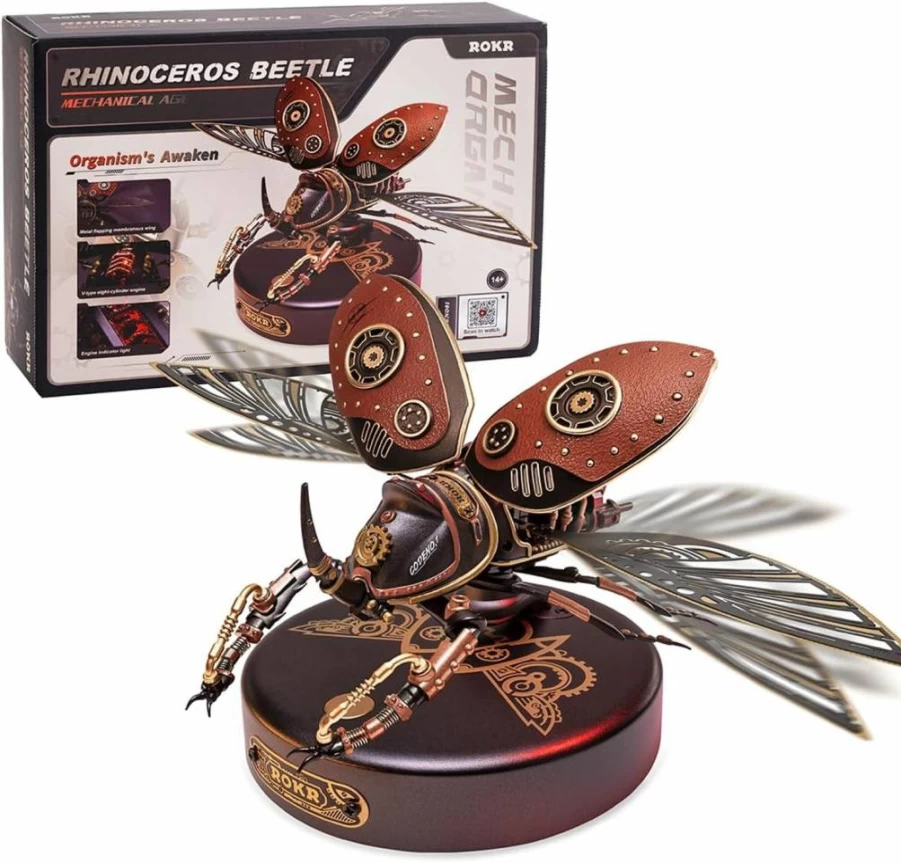 ROKR 3D Metal Puzzle Rhinoceros Beetle Model Kit - Electric DIY Building Toy for Adults & Teens, STEM Hobby Gift for Insect Enthusiasts