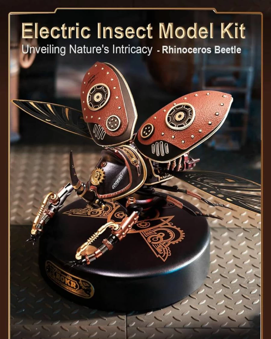 ROKR 3D Metal Puzzle Rhinoceros Beetle Model Kit - Electric DIY Building Toy for Adults & Teens, STEM Hobby Gift for Insect Enthusiasts