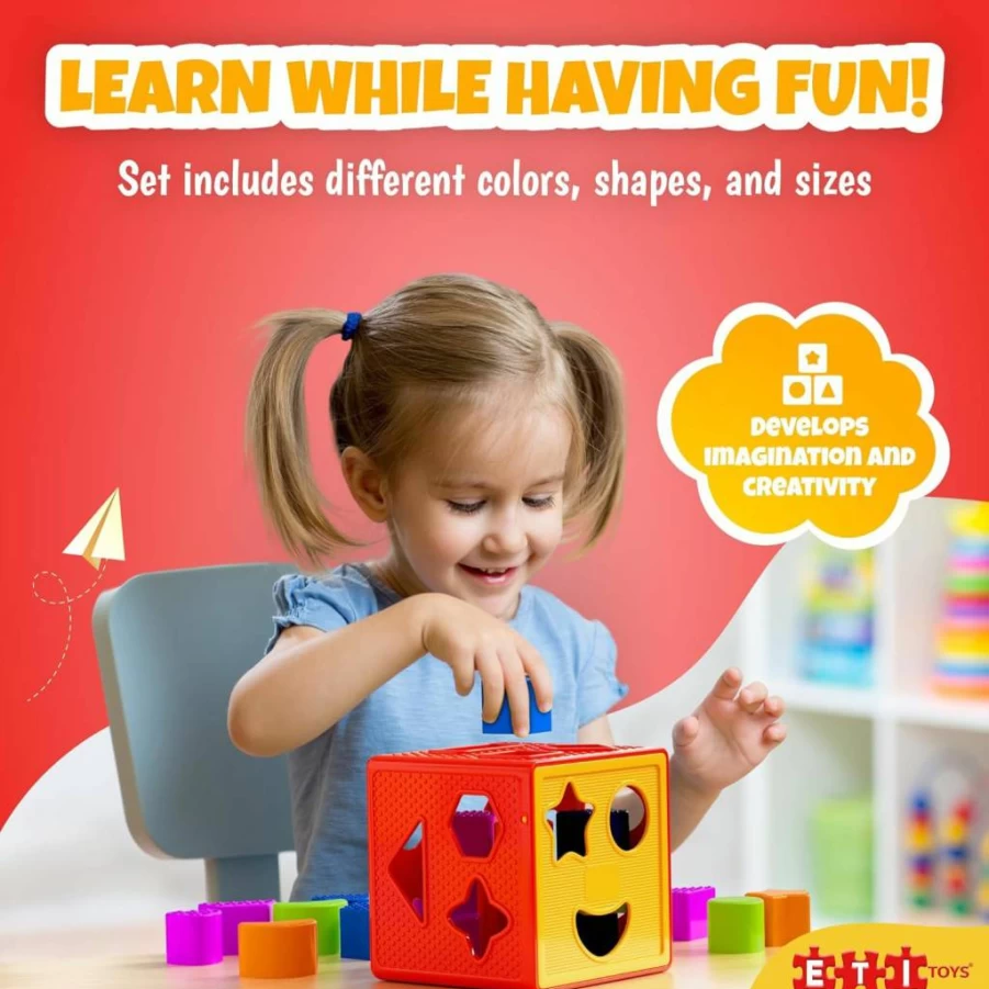 ETI Toys 19-Piece Educational Shape Sorting Cube for Toddlers – Colorful Matching Game, Safe Learning Toys for Creativity & Fine Motor Skills Development