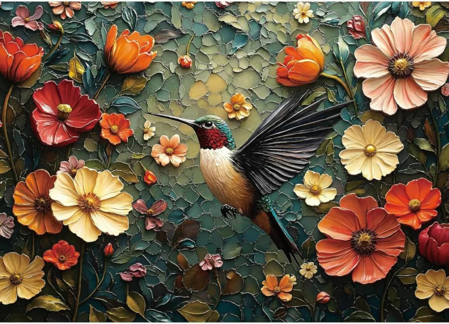 Lamplig 1000-Piece Vintage Flower & Retro Bird Jigsaw Puzzle for Adults - Challenging Oil Painting Art, 27.5x19.6 Inch Home Decor, Creative Gift & Game