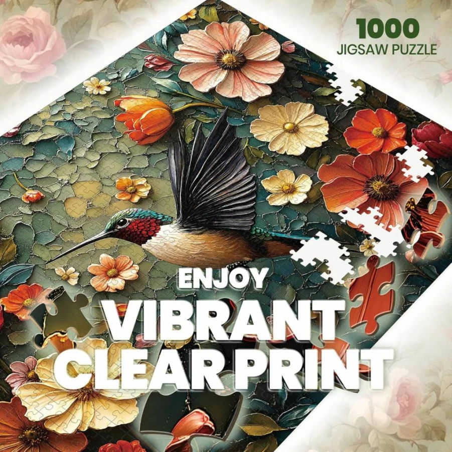 Lamplig 1000-Piece Vintage Flower & Retro Bird Jigsaw Puzzle for Adults - Challenging Oil Painting Art, 27.5x19.6 Inch Home Decor, Creative Gift & Game