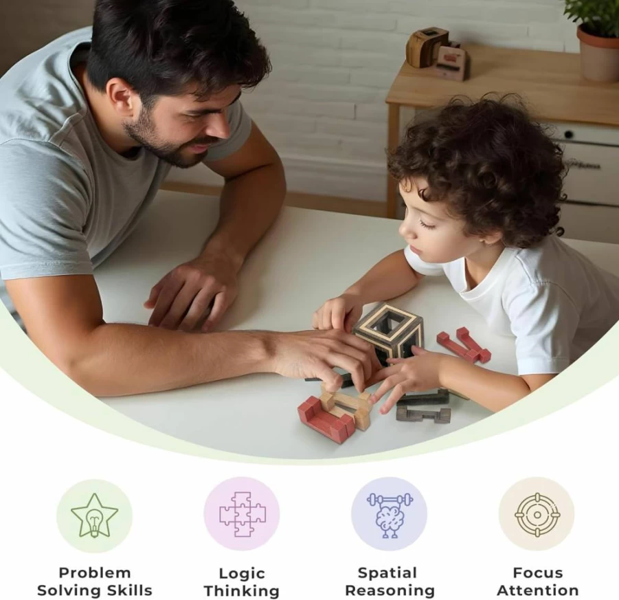 Sharp Brain Zone 3D Wooden Puzzle Box – Challenging Brain Teaser Game for Kids & Adults, Mind Boosting Desk Toy, Educational STEM Gift for Ages 8+ (Brown)