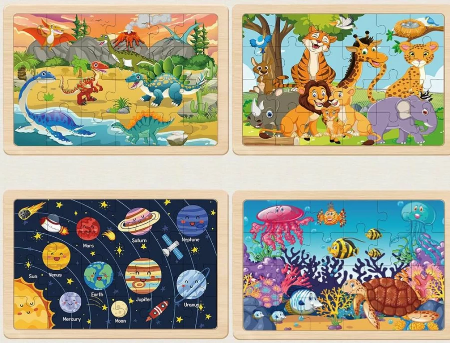 Eirenke Wooden Jigsaw Puzzles for Kids Ages 4-8, 4 Pack 24-Piece Preschool Educational Toys, Learning Puzzle Board Games for Toddlers Boys & Girls, Ideal Gifts for Ages 4-6