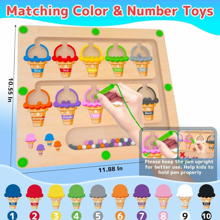 MTYOKILN Magnetic Montessori Wooden Maze Toy - Color & Number Matching Counting Puzzle Board for Toddlers 3-5 Years, Fine Motor Skills Learning Toy for Boys & Girls