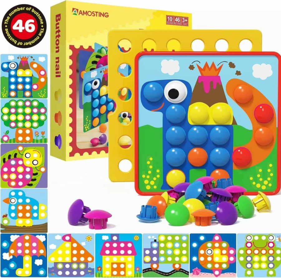 AMOSTING Montessori Mosaic Pegboard Set - Sensory Toys for Toddlers, Kids Educational Learning Activities, Creative Matching Puzzle Gifts for Boys & Girls Ages 3+