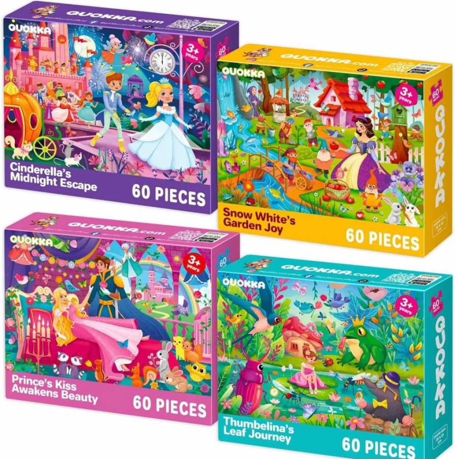 QUOKKA 4X60 Piece Jigsaw Puzzles for Kids Ages 3-8 - Unicorn, Princess & Animal Themed Educational Toys for Boys & Girls - Ideal Gift for Toddlers & Children
