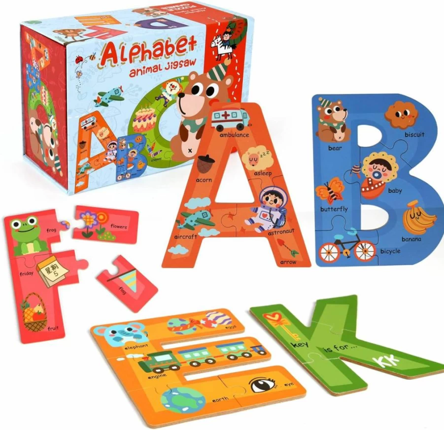 SYNARRY Wooden ABC Puzzle for Kids Ages 3-5, Montessori Alphabet Learning Toys for Toddlers, Educational STEM Sight Word Games for Preschool Boys & Girls, Ideal Gift for 3+ Year Olds