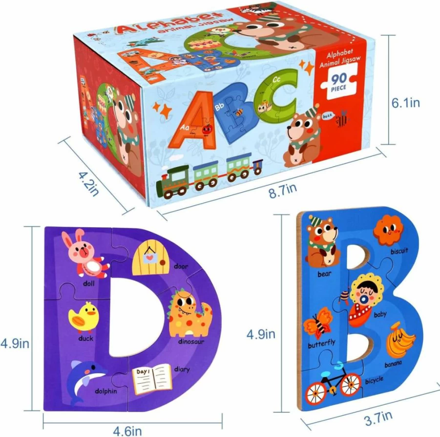 SYNARRY Wooden ABC Puzzle for Kids Ages 3-5, Montessori Alphabet Learning Toys for Toddlers, Educational STEM Sight Word Games for Preschool Boys & Girls, Ideal Gift for 3+ Year Olds