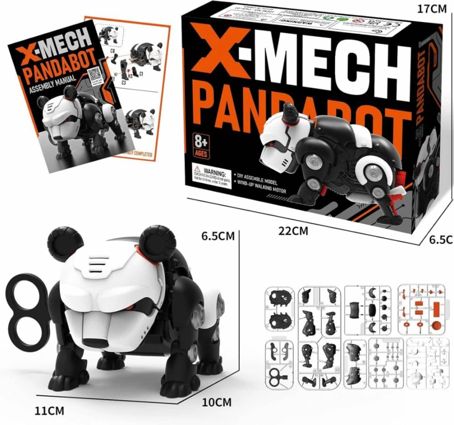 DINOBROS PandaBot STEM DIY Building Kit - 3D Mechanical Robot Toy with Wind-Up Walking, Educational Take-Apart Toys for Kids, Creative Engineering Puzzle