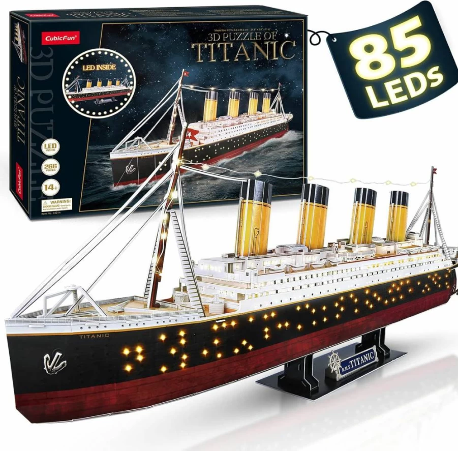 CubicFun Titanic 3D LED Puzzle for Adults - 266 Piece 88cm Model Kit, DIY Ship Building Set for Teens & Adults, Home Decor, Birthday Gift for Men, Teachers, Dad