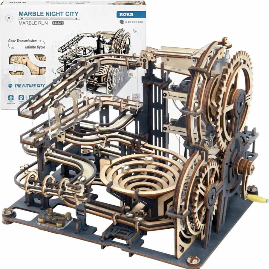 ROKR 3D Wooden Puzzle for Adults - Marble Run Night City Model Building Kit (LGA01) STEM Gift for Teens & Adults