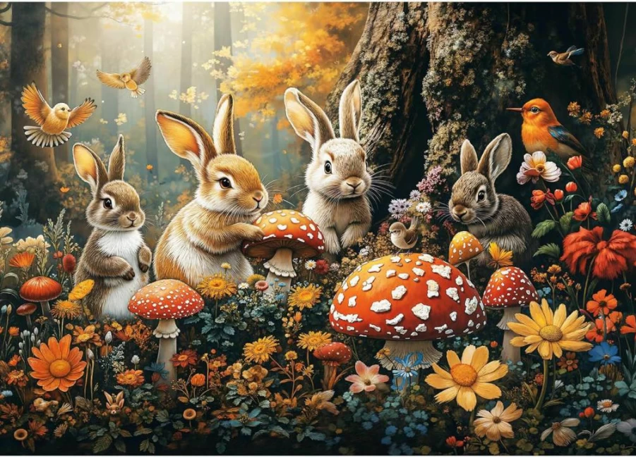 Lamplig 1000 Piece Jigsaw Puzzle for Adults - Bunny and Forest Animal Puzzle, Challenging 27.5"x19.6" Home Decor Toy with 1:1 Poster, Creative Gift for Adults & Elders