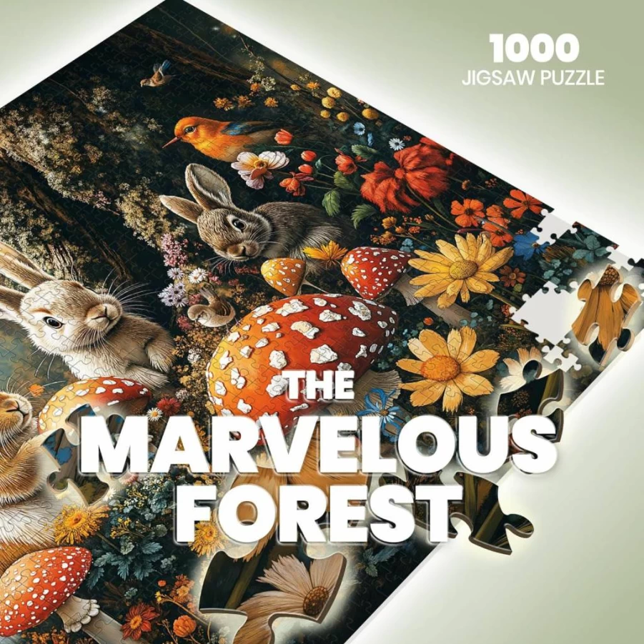 Lamplig 1000 Piece Jigsaw Puzzle for Adults - Bunny and Forest Animal Puzzle, Challenging 27.5"x19.6" Home Decor Toy with 1:1 Poster, Creative Gift for Adults & Elders