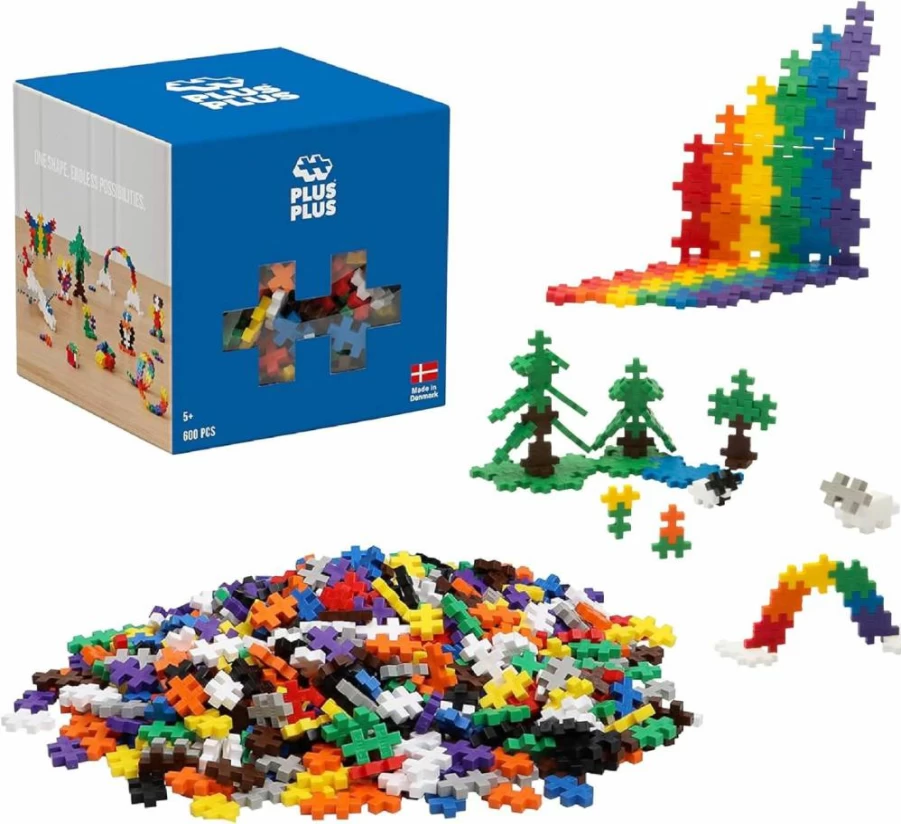 PLUS PLUS 600 Piece Construction Building STEM Toy, Interlocking Mini Puzzle Blocks for Kids, Open Play Set in Basic Color Mix, Creative Educational Toys