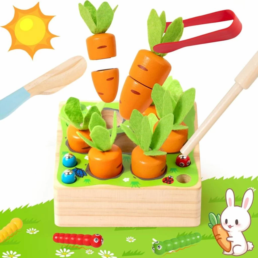Wdmiya Montessori Wooden Shape Sorting Carrot Toy - Educational Matching Puzzle Game for Babies 6-12 Months, Toddler Learning Toys for 1 Year Old Boys & Girls, Ideal Christmas & Birthday Gift