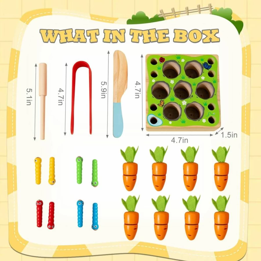 Wdmiya Montessori Wooden Shape Sorting Carrot Toy - Educational Matching Puzzle Game for Babies 6-12 Months, Toddler Learning Toys for 1 Year Old Boys & Girls, Ideal Christmas & Birthday Gift