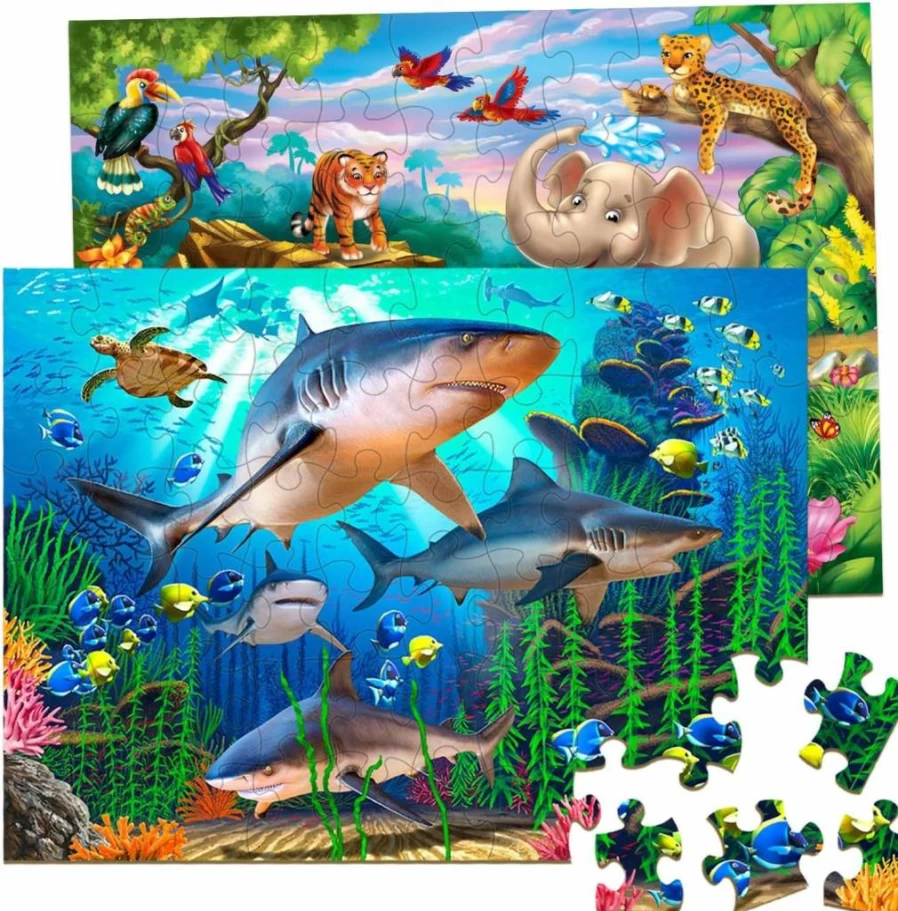 Unolidrom 2-Pack Kids Puzzles Ages 3-8 - 60 Piece Ocean & Forest Animal Learning Toys for Boys & Girls, Educational Preschool Puzzles (4-6-8 Year Olds)