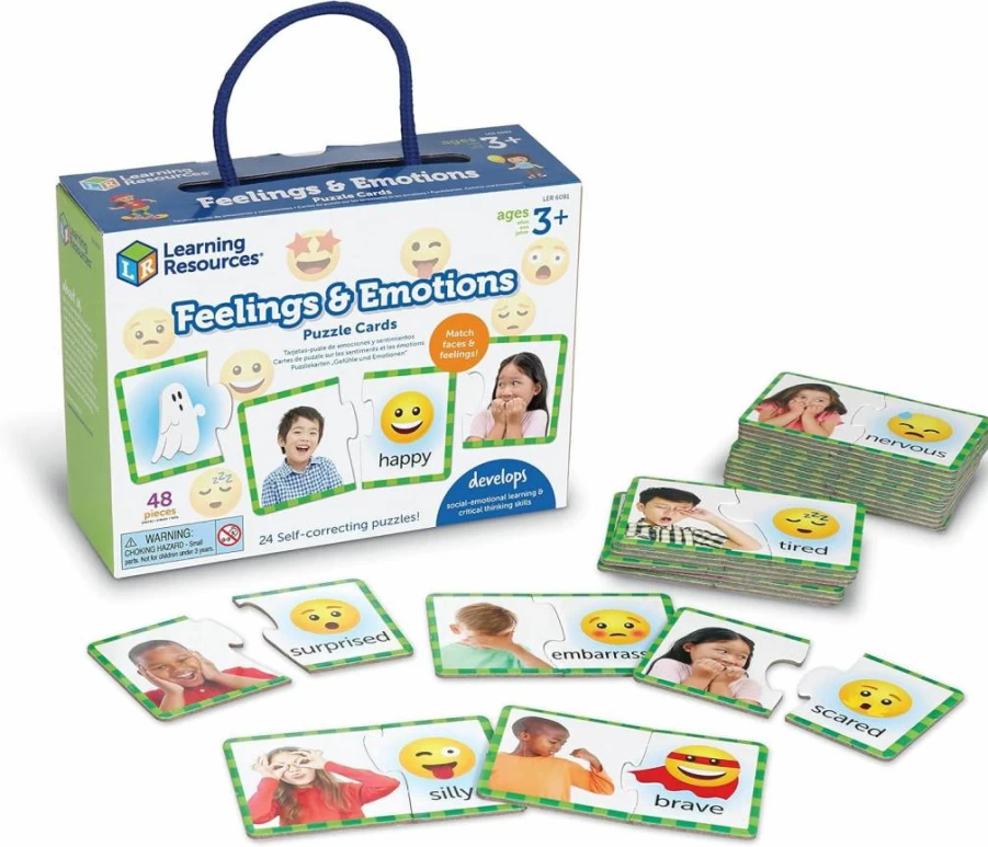 Learning Resources Feelings & Emotions Puzzle Cards - 48-Piece Social Emotional Learning Toys for Kids Ages 3+, Autism & Speech Therapy Games, Social Skills Development Activity