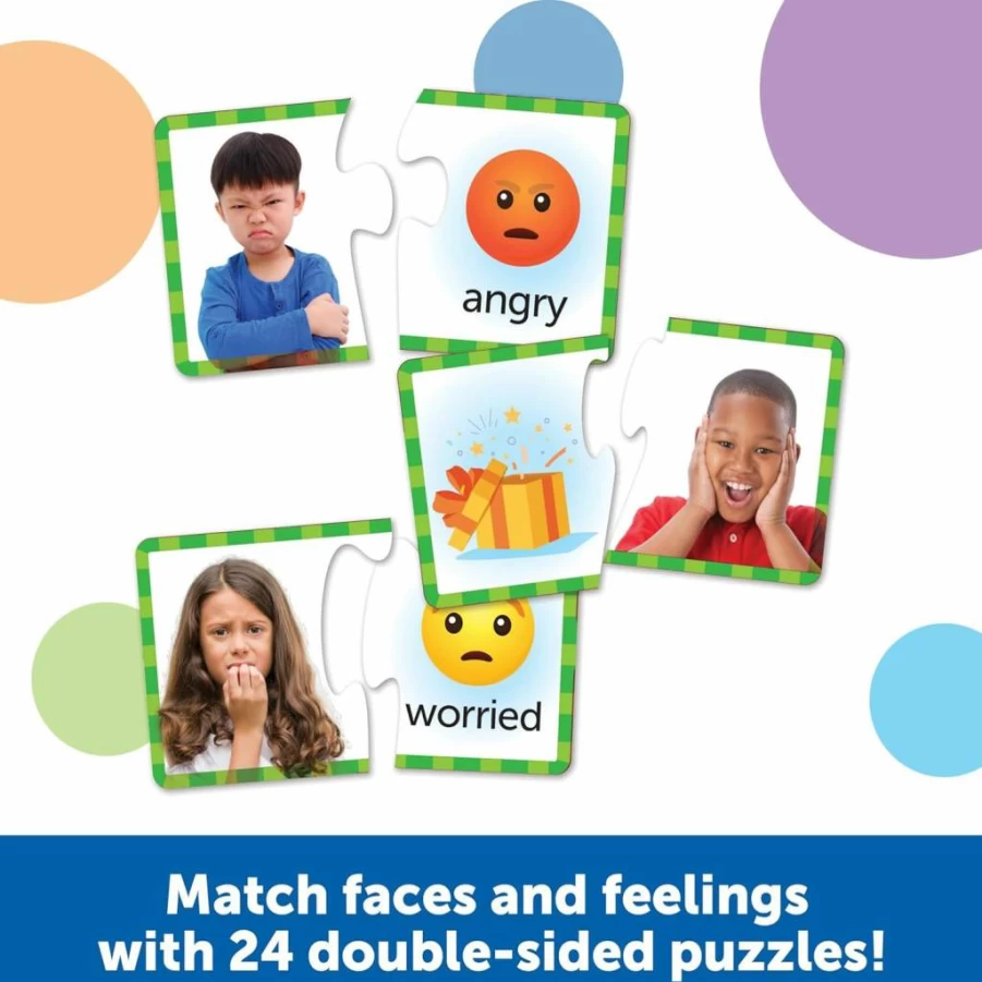 Learning Resources Feelings & Emotions Puzzle Cards - 48-Piece Social Emotional Learning Toys for Kids Ages 3+, Autism & Speech Therapy Games, Social Skills Development Activity