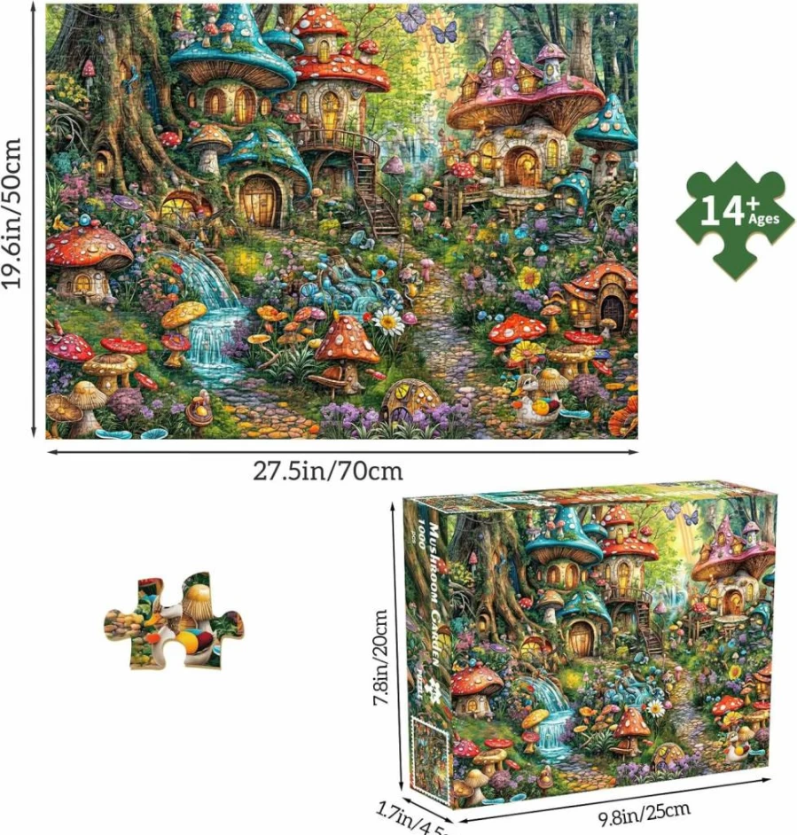 Chalzidar 1000 Piece Mushroom Garden Jigsaw Puzzle for Adults - Interlocking No Dust Puzzle with Letter Guide, Perfect Home Decor Gift for Men, Women, Seniors